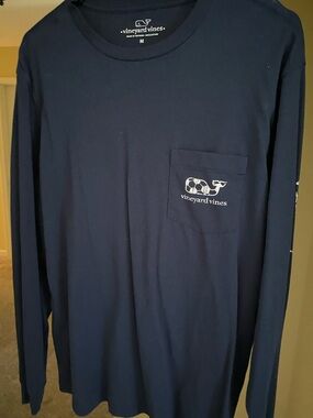 Vineyard Vines Navy Long-Sleeve Pocket Tee with Whale Logo